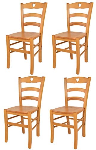 t m c s Tommychairs - 4er Set Stühle Cuore für Küche und Esszimmer, Robuste Struktur aus Buchenholz in der Farbe Honig lackiert und Sitzfläche aus Holz