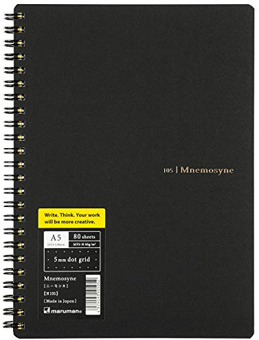 Maruman MNEMOSYNE Notizbuch 21,6 x 15,8 cm (A5), 5 mm Punktraster, 80 Blatt (N105), weiß