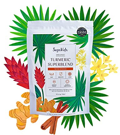 SugaVida | Organic Turmeric Superblend with Ginger - 240 Grams | Triple-Strength Curcumin | Instant Golden Milk or Turmeric Latte | Great Taste Award Winner | Authentic Ayurvedic Blend