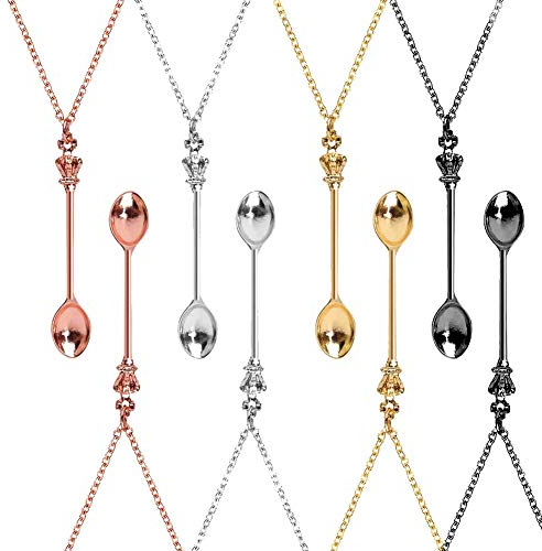 8Pcs Spoon Necklace Set - Snuff, Ket, Coke, Sniffing Hidden Long Chain Tiny Mini Pendant Scoop Keyring for Women Girl Party Gift