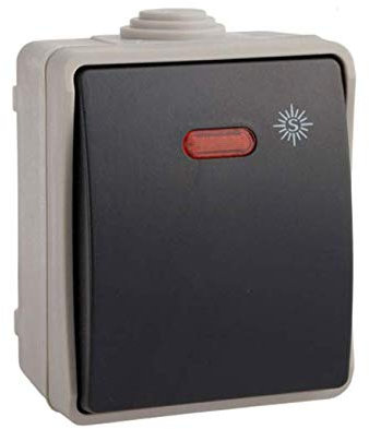 INTERRUTTORE COMMUTATORE CON SPIA LUMINOSA DA MURO FISSAG. ESTERNO PROTEZ. IP54