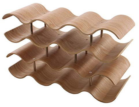 GERSO wellenförmiges Weinregal aus nachhaltigem Holz für 14 Flaschen Wein oder Sekt, stehend, modern, kompakt