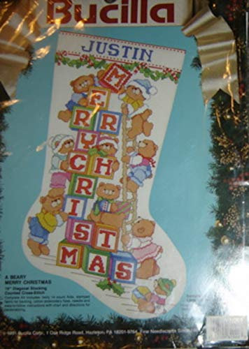Bucilla Linda Gillum Kreuzstich-Set A Beary Merry Christmas Stocking by Linda Gillum, Alphabet-Blöcke und Bären