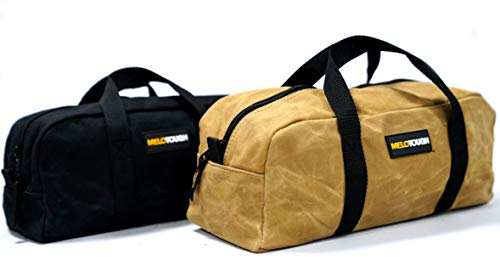MELOTOUGH Waxed Canvas Utility Tool Tote bag Combo Kit-Includes 2 Medium Tool Organizer Bags for Electrician, Plumbing, Gardening, HVAC & More (14 inch,Tan&Black)