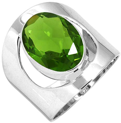 Jeweloporium Grün Peridot-Quarz 925 Silber Ringe für Frauen mit Stein Handgefertigt Silber Ringe Größe 50(15.9) Weihnachten - Geschenk Cocktail Schmuck