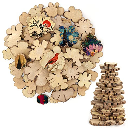 Kurtzy Natur Holzstücke zum Basteln (500 g) Größen von 1,5-4,5 cm - Baumscheiben mit Rinde und Ohne Loch - Für DIY, Weihnachts-, Hochzeits- und Astscheiben Deko