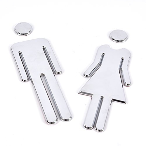 QiGui Signe Toilette pour Porte - Signe de Porte Salle de Bain - Panneau WC Adhesif Homme Femme - Stickers pour Toilette Porte de Restaurant Publique Hôtel Cafétéria (Argent)