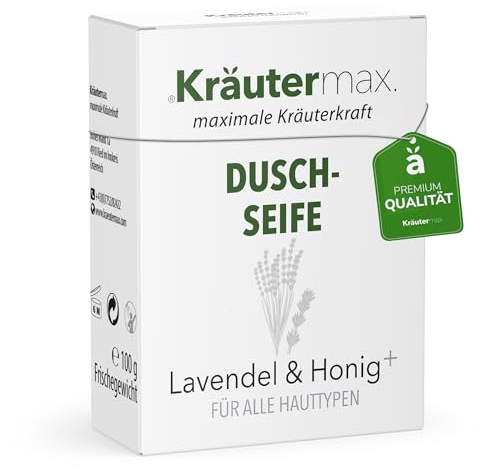 Kräutermax Lavendel Honig Seife Duschseife für Männer und Damen - Festes Duschgel Naturkosmetik - Auch als Festes Shampoo 2in1 - Naturseife Stück 1 x 100 g