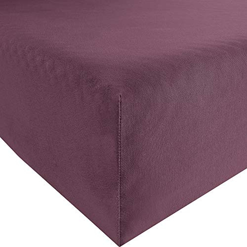 REDBEST Spannbettlaken Denver Elasthan-Jersey-Stretch aubergine Größe 180x200 cm - 200x200 cm - besonders weich und anschmiegsam, bügelfrei, mit Rundumgummi