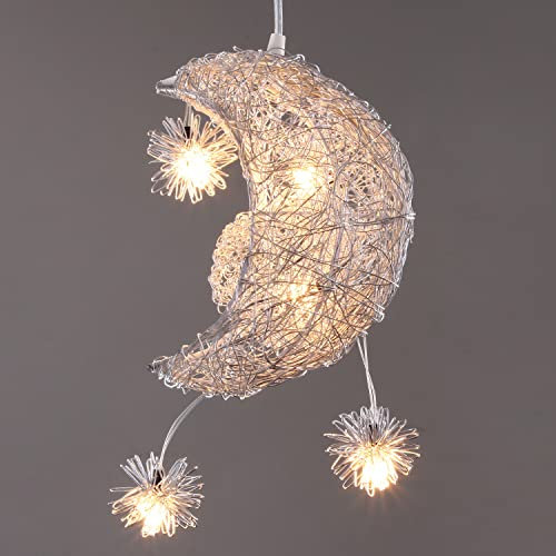 PETITES ECREVISSES Pendelleuchten Mond und Sterne LED Kronleuchter Aluminium Deckenleuchte Ø20cm Hängelampe Kreative mit 5 Glühbirnen für Kinder Schlafzimmer Wohnzimmer