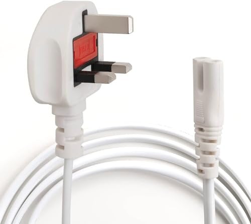 TRD White Figure 8 Power Lead - 2 Pin Mains Cable IEC C7 UK Plug for Printer, Laptop Charger, TV Power Cable Compatible With PS4, PS5, Xbox Series X, Samsung, Sony, LG, Panasonic (0.5M)