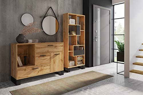 Skraut Home Loft| Rustikal | Sideboard | Regal | Esszimmer | Möbel | Eiche rustikal | Füße schwarz
