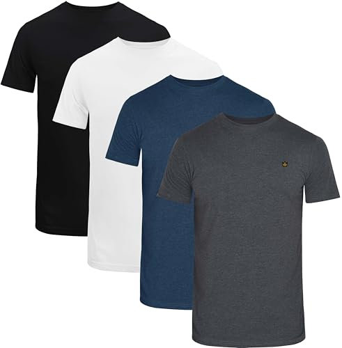 JRC Just Royal Clothing Pack of 4 Mens Short Sleeve Crewneck T-Shirts, Casual Round Neck Tops (White, Black, Mid Night, Charcoal, M)