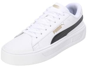 PUMA Women's Smash Platform V3 Sneaker, White Black Gold, 7 UK