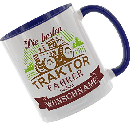 Crealuxe Kaffeetasse - Die besten Traktorfahrer heißen - Spruchtasse, Bürotasse, bedruckte Keramiktasse, Tasse mit Spruch, Hochwertige Kaffeetasse (Blau)