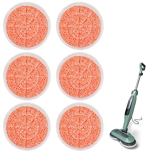 Sgizoku S6002UK,Almohadillas de repuesto para fregona de vapor compatibles con fregona de vapor tiburón, terciopelo naranja de súper fricción+ almohadillas de hilo de nailon, 6 unidades