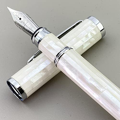 LACHIEVA LUX Mother of Pearl Fountain Pen Compatible with Germany SCHMIDT Fine Nib. Luxury Pen for Every Holiday. Fancy Writing Premium Pen Gift Set for Men and Women