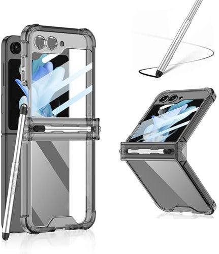 LIULANZ for Samsung Galaxy Z Flip 5 Clear Case with S Pen and Hinge Protection,Compatible with MagSafe Wireless Charger Slim Fit Transparent Hard PC Soft TPU Phone Cover.(ZFlip5-Hinge-Black)