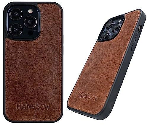HANS/SON Hülle aus Echtleder | iPhone 12 / iPhone 12 Pro Ledercase | Stoßfest | Dünn | Hochwertig | MagSafe kompatibel | Schutzhülle iPhone 12/12 Pro in Cognac
