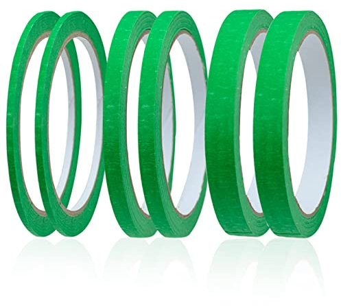 6 Rolls Green Masking Tape, Fine Line Tapes Painters Tape Artist Masking Tape 3mm/7mm/12mm Widex22 Yard Writable Masking Tape Automotive Masking Tape Premium Masking Tape for Painting and Decorating,
