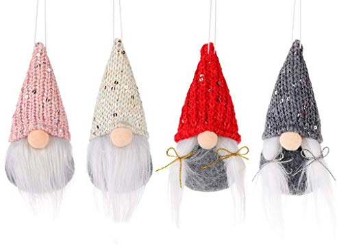 Weihnachtswichtel Weihnachtsanhänger 4 Stück Baumschmuck Wichtel Figuren Klein Weihnachtsbaumschmuck Anhänger GNOME Schwedischer Weihnachtsmann Christbaumschmuck Weihnachtspuppe für Weihnachten Deko
