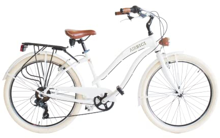 Airbici Fahrrad Beachcruiser Damen 26 Weiß | City-Bike | BeachCruiser Bike 26 Zoll 6-Gang, Aluminiumrahmen, Schutzbleche, LED-Licht und Gepäckträger
