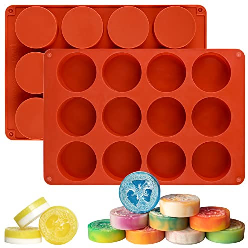 Sakolla 2 Stück runde Silikon-Seifenformen, 12 Mulden, Zylinder, handgefertigte Silikonformen für die Seifenherstellung, Zubehör, DIY-Badekugeln, Dusche, Dampfgarer, Lotionstange, Luffa-Seife usw