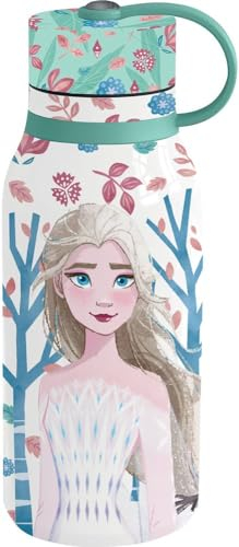 Disney Borraccia bianca per bambine in acciaio inossidabile isolante Frozen Elsa Anna e Olaf 330 ml termica con beccuccio e tappo di sicurezza