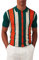 Kallspin Men's Vintage Knit Polo Shirt Short Sleeve Striped Button Down Knitting Golf Shirts(Green Medium)