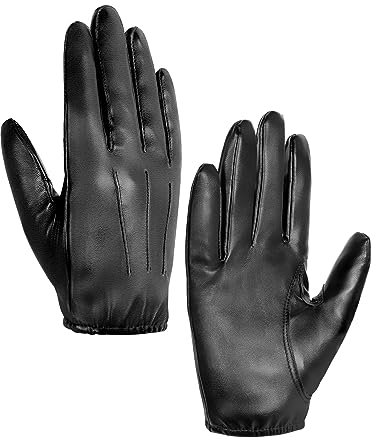 MELLIEX Guanti Uomo Faux Pelle, Touchscreen Moda Guanti Pelle Artificiale Mittens Sottili Sfoderati per Esterno, Nero