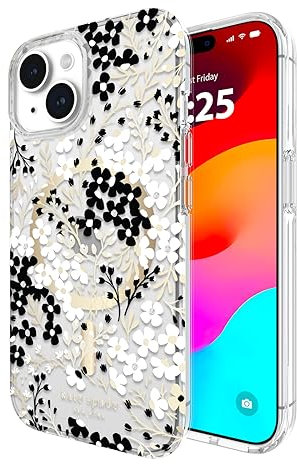Kate Spade New York iPhone 15/iPhone 14/iPhone 13 Case, Compatible with MagSafe - Multi Color Floral Black and White