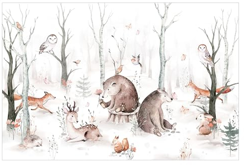 Bilderwelten Fototapete Kinderzimmer 225cm x 336cm Aquarell Wald-Tiere Kinder Vliestapete Tapete Wanddeko Ideen Wandtapete Wallpaper Kindertapete