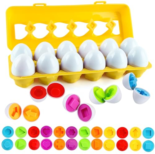 dellyy Spiel Eier, Montessori Eier Spielzeug, Ostergeschenke Kinder, Geometrische Montessori Lernspielzeug Farben und Formen, zu Weihnachten Geburtstagsparty Ostergeschenke (Form)