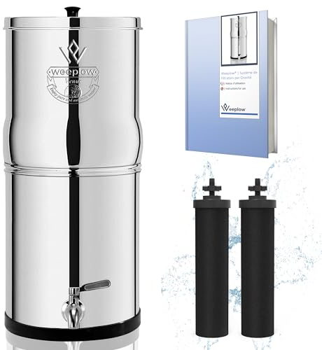 Weeplow® Venus ECO - Système de Filtration d'Eau par Gravité 5.6L Litres AISI 304 avec 2 Eléments de Purification O'Pure 2 Et Robinet 100% Inox (Inox, 5.6L ECO)