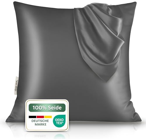 bene-sleep® Premium Seidenkissenbezug – 100 % Maulbeerseide 22 Momme | Oeko-TEX Zertifiziert* | Anti-Frizz & Faltenreduzierung | Kühlend, hypoallergen, hautfreundlich & luxuriös (Grau, 80x80 cm)