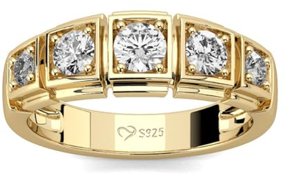 Jeulia 925 Sterling Silber Ring Damen Gelbes Gold Verlobungsring Ewigkeitsringe Eheringe Zirkonia Kristall Damenring zum Jubiläum, Weihnachten, Valentinstag (Runder Schnitt, 68(21.8))