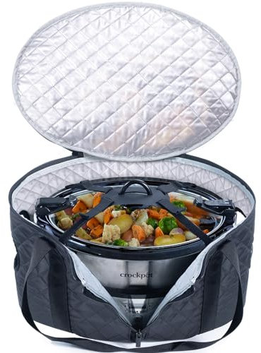 BAGSPRITE Slow Cooker Carrying Case Compatible with 6-8 Quart Crockpot Carrier for Hot Food and Hamlton Beach Slow Cooker Tote with Lid Fastener for Crock-pot Dust Cover Applicances