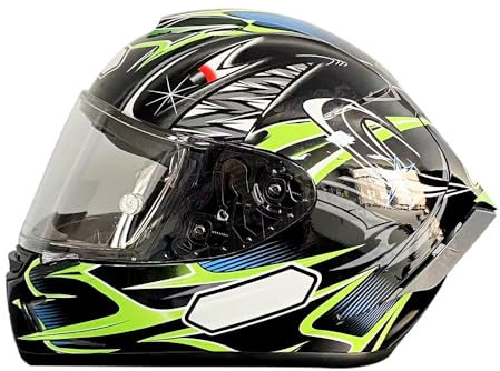 Shkalacar Motorradhelm, Motorrad Integralhelm mit Sonnenblende, Atmungsaktiv, Einfaches An- und Ausziehen, Vier Jahreszeiten Full Face Helme für Coole Fahrerausrüstung (Grün, L)