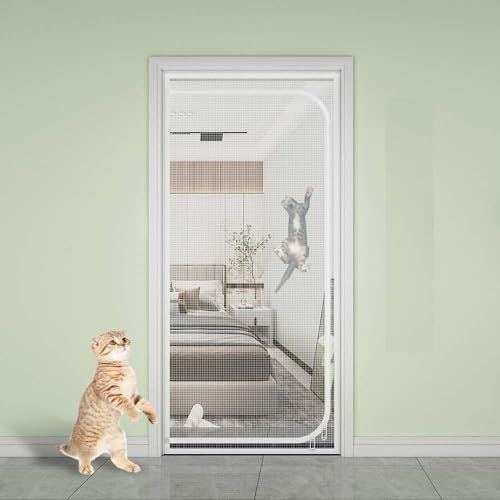 Moustiquaire de porte avec fermeture éclair autocollante pour protéger les chats et les animaux de compagnie contre les chiens et les chats de s'échapper, filet d'isolation indéchirable pour chat et