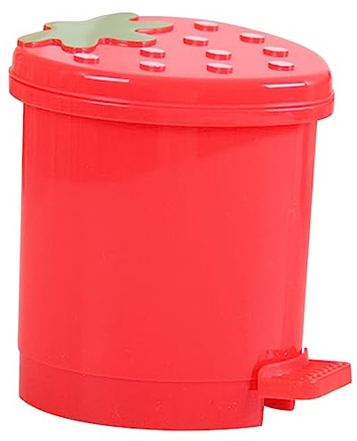 WHAMVOX Kleiner Cartoon Erdbeer Mülleimer Kunststoff Mini Desktop Abfalleimer Mit Deckel Schreibtisch Aufbewahrung Behälter Für Büro Und Zuhause Dekorativer Müllbehälter Ohne Geruch