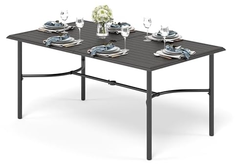 PHIVILLA Gartentisch Wetterfest mit Schirmloch für 6 Personen Outdoor Terrassentisch Gartentische Draussen Metalltisch 170 * 96 cm Garten Tisch Esstisch Schwarz