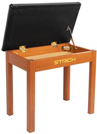 STRICH Piano Stool with Storage, Solid Wood Keyboard Bench Piano Bookcase Stool Chair Seat with Padded Cushion, Mahogany Color