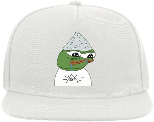 Atspauda Pepe Hut aus Zinnfolie Illuminati Conspiracy Theorist Meme Snapback Flat Visor Baumwollmischung Cap Weiß, weiß, Einheitsgröße