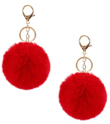 Adunsiaoto 2 Stück Auto Flauschiger Plüsch Schlüsselanhänger, Auto Schlüsselanhänger Mit Plüsch Ball Anhänger für Auto Schlüsselring, Autoschlüssel Ornament(Rot)