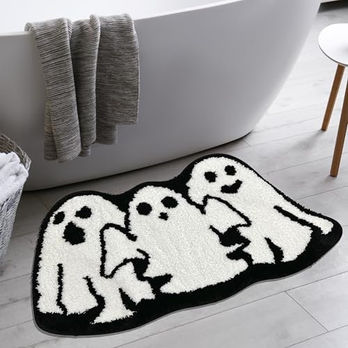 Casasphere Ghost Bathroom Rugs, Halloween Bath Mat Non-Slip Bath Rug Machine Washable Goth Rug, 31×20 Small Area Rugs for Front Door Bedroom Kitchen(Black)