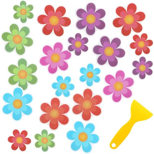 20 adesivi antiscivolo per vasca da bagno a forma di fiore, per vasca da bagno, doccia, resistenti all'acqua, con raschietto, adesivi con colori vivaci, applicazioni antiscivolo per vasca da bagno,