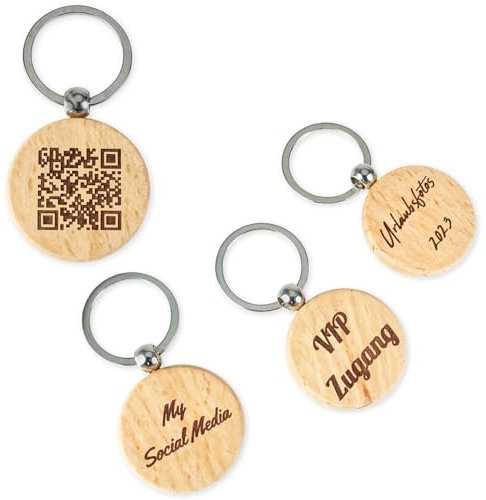 keepdrum Porte-clés rond en bois personnalisé avec code QR, marron, Durchmesser 40mm