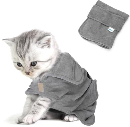 Nobleza Hundebademantel Mikrofaser mit Klettverschluss,Super saugfähig und schnell trocknend,Bademantel für alle Katzen und Hunde,Fünf Größen,Hundehandtuch Weich (XS Grau)