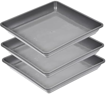 Sottovaso per piante, 3 pezzi, grigio, in plastica, quadrato, per il giardinaggio, 25 x 25 cm