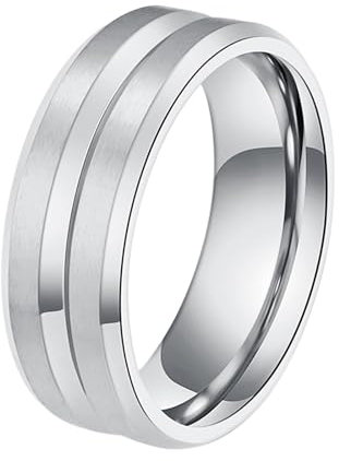 Cupimatch Ringe Herren Verlobungsringe Edelstahl: Eheringe Versprechen Partnerringe Hochzeitsversprechen Ring 8MM Matte Charme Einfacher Silberring Geschenk für Valentinstag Hochzeit Größe 9